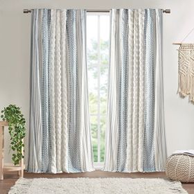 Cotton Printed Curtain Panel with Chenille Stripe and Lining White/Navy 50x95"