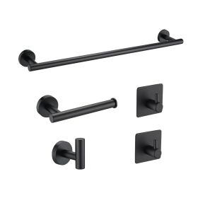 Bathroom Hardware Set;  Matte Black Stainless Steel Bathroom Hardware Set;  Including 16" Hand Towel Bar;  Toilet Paper Holder;  Robe Towel Hooks