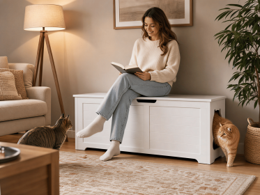 39.4" Top open Cat Litter Box Enclosure Furniture, Cat Washroom, Hidden Litter Box Cover, Cabinet for Large Cat, Dog Proof Cat Litter Boxes