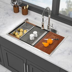 Topmount Drop in Kitchen Sink - 33" x 22" x 10" Double Bowl (60/40) Kitchen Sink 16 Gauge with Two 10" Deep Basin, Brushed Nickel
