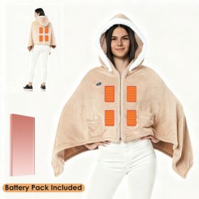 Wearable Heated Throw Blanket With 20000mah Battery Pack Double Sided Flannel Portable Electric Heating Hoodie For Women Men Machine Washable 3 H (Option: Beige-Included)