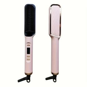Professional Ionic Hair Straightening Brush, Fast Heating Ceramic With Auto Lock & Shutoff, Anti-Scald, 110V With LED Screen, 30 Temperature Sett (Option: pink)