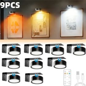 Picture Lights for Wall, Battery Powered Magnetic Lights with 3 Lighting Color Dimmable Timer Art,Poster,Gallery,Painting Display,Photos,Frame (quantity: 9PCS)