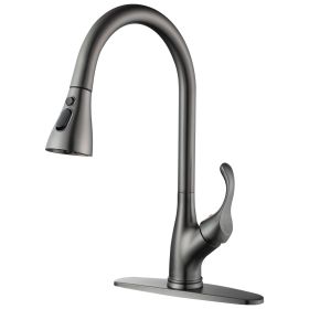Pull Down Kitchen Faucet with Sprayer Stainless Steel - Single Handle Commercial High Arc Pull Out Spray Head Kitchen Sink Faucets with Deck Plat (Color: Black Stainsteel)