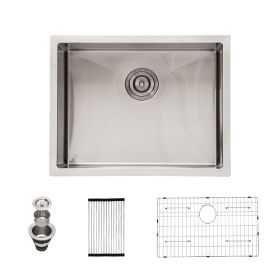 Undermount Kitchen Sink Single Bowl 16 Gauge Stainless Steel Workstation Sink Brushed Nickel /Gunmetal Black (Design: Stainless Steel Brushed, size: 23)