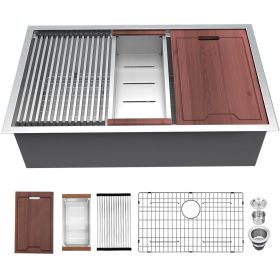 Lordear Undermount Stainless Steel Kitchen Sink Ledge Workstation Deep Single Bowl 16 Gauge Kitchen Sink Basin (size: 33*19*10)