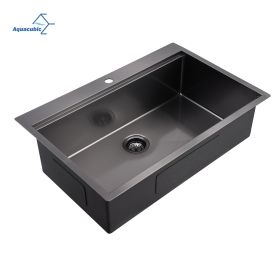 Aqucubic Gunmetal black handmade 16/18 Gauge 304 Stainless Steel Top Mount Single Bowl Kitchen Sink with ledge (Thickness: 16 Gauge, size: 33*22 inch)