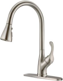 Pull Down Kitchen Faucet with Sprayer Stainless Steel - Single Handle Commercial High Arc Pull Out Spray Head Kitchen Sink Faucets with Deck Plat (Color: Brushed Nickel)