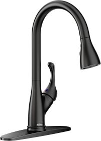 Pull Down Kitchen Faucet with Sprayer Stainless Steel - Single Handle Commercial High Arc Pull Out Spray Head Kitchen Sink Faucets with Deck Plat (Color: Matte Black)